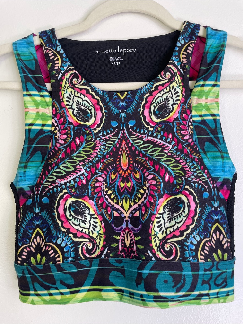 nanette lepore Multicolor Paisley-Print Racerback yoga Crop Top